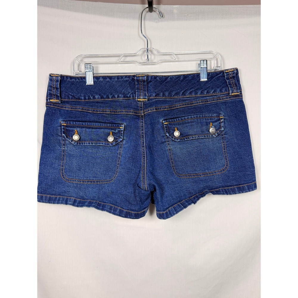 Old Navy Women Denim Shorts 12 Blue Ultra Low Waist Y2K Flap Pocket Stretch 00s